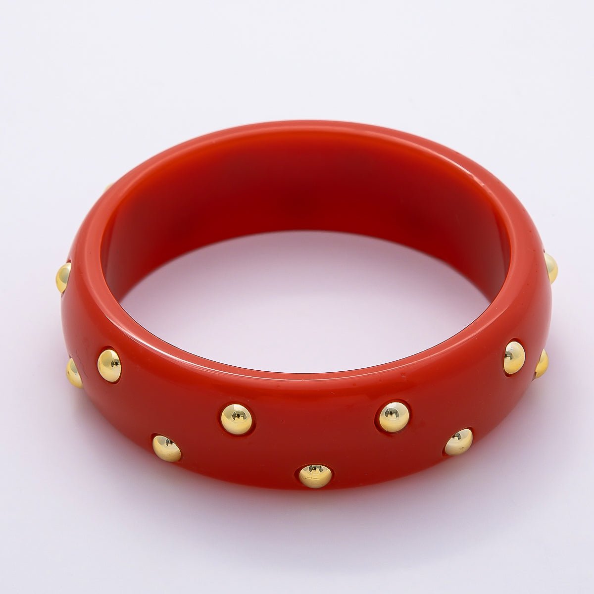 Brown, White, Red, Orange, Blue, Pink, Green, Teal Round Dotted Wide Acrylic Resin Bangle Bracelet | WA - 04431 ~ WA - 04438 - DLUXCA