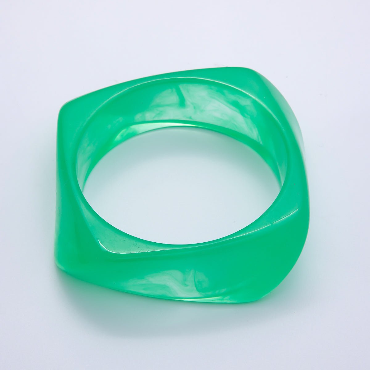 Brown, White, Red, Orange, Blue, Pink, Green, Teal Round Square Wide Acrylic Resin Bangle Bracelet | WA - 04388 ~ WA - 04438 - DLUXCA