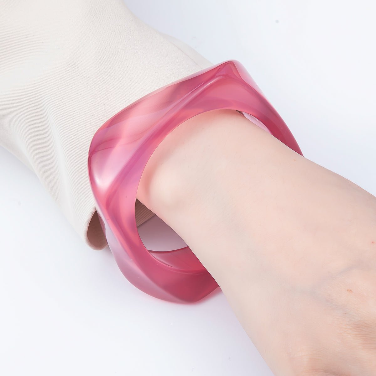 Brown, White, Red, Orange, Blue, Pink, Green, Teal Round Square Wide Acrylic Resin Bangle Bracelet | WA - 04388 ~ WA - 04438 - DLUXCA