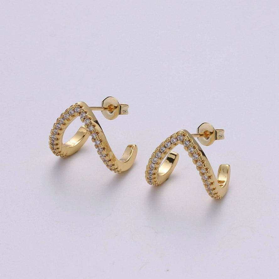 Micro Pave Gold Stud earrings, minimalist earrings triangle huggie earrings for gift K-863