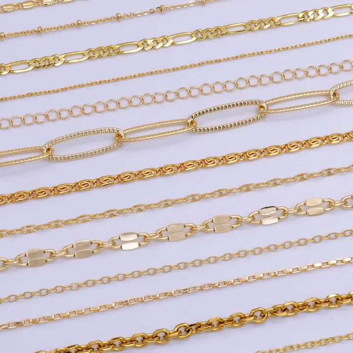 Charm Bar Chain Mystery Bag Sampler 10 Random Gold Chain - DLUXCA
