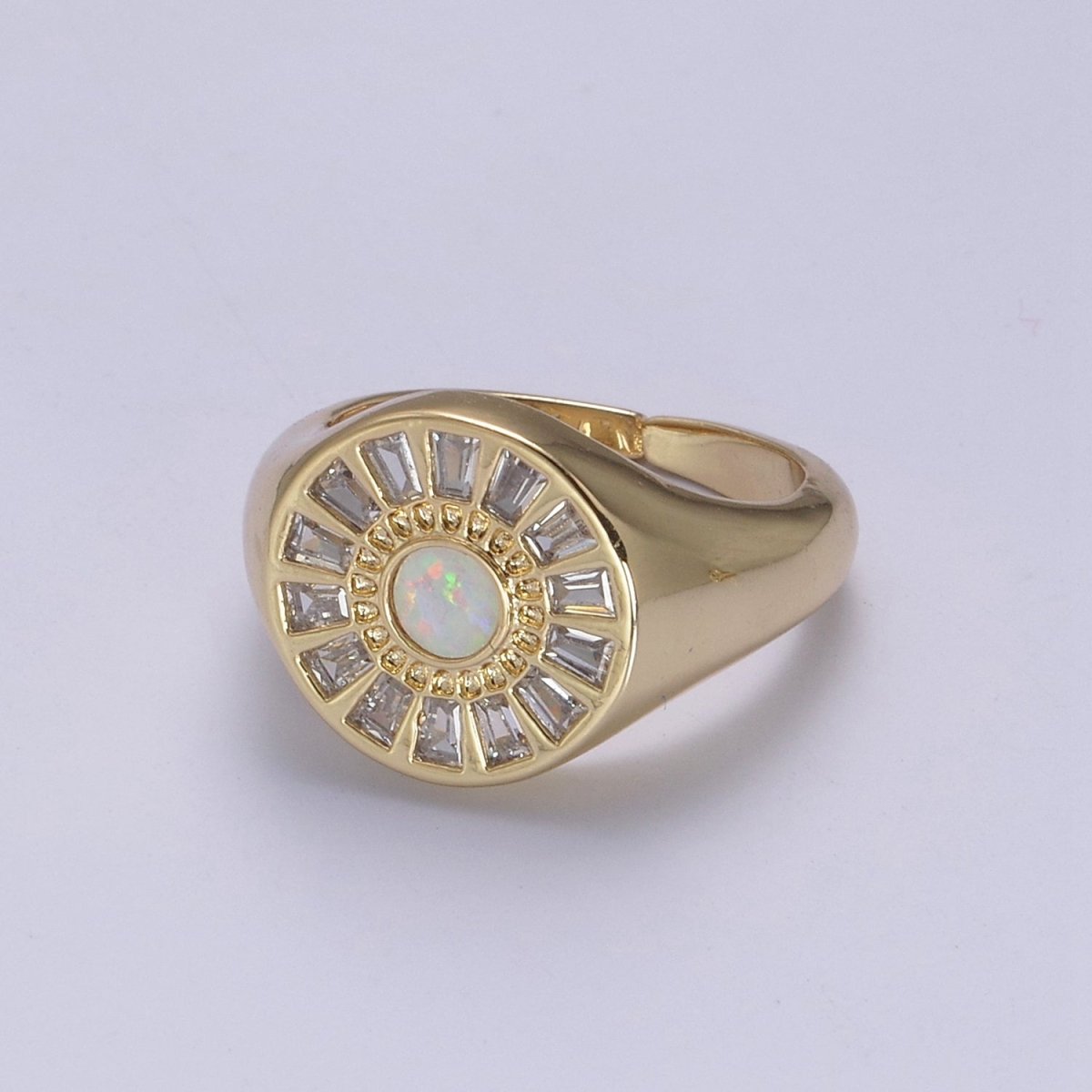 Chunky 24K Gold Filled Crystal Zirconia CZ Ring, White Blue Pink Opal Statement Ring | U - 454 ~ U - 456 - DLUXCA