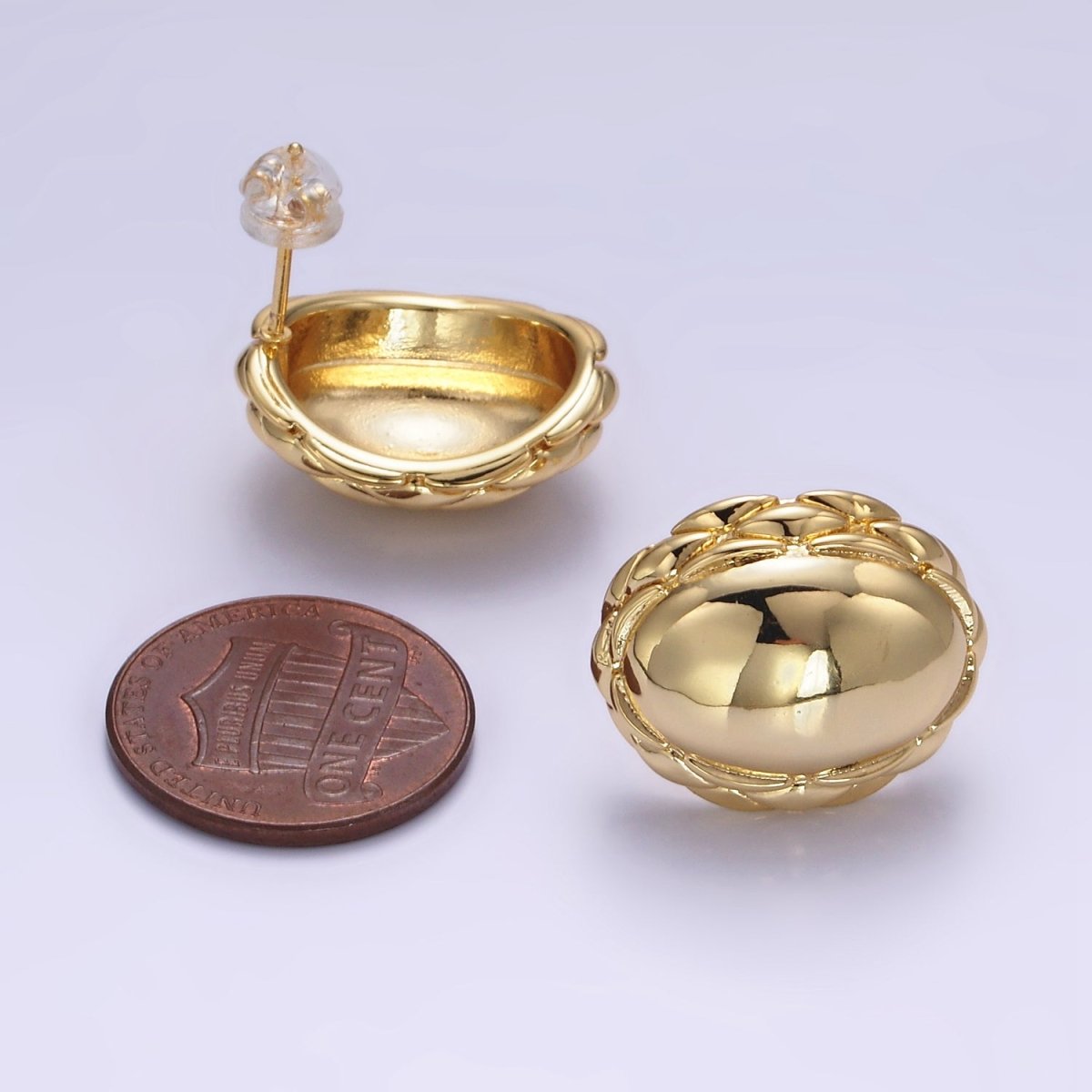 Chunky 24K Gold Filled Oval Quilt Textured Stud Earrings | T309 T310 - DLUXCA