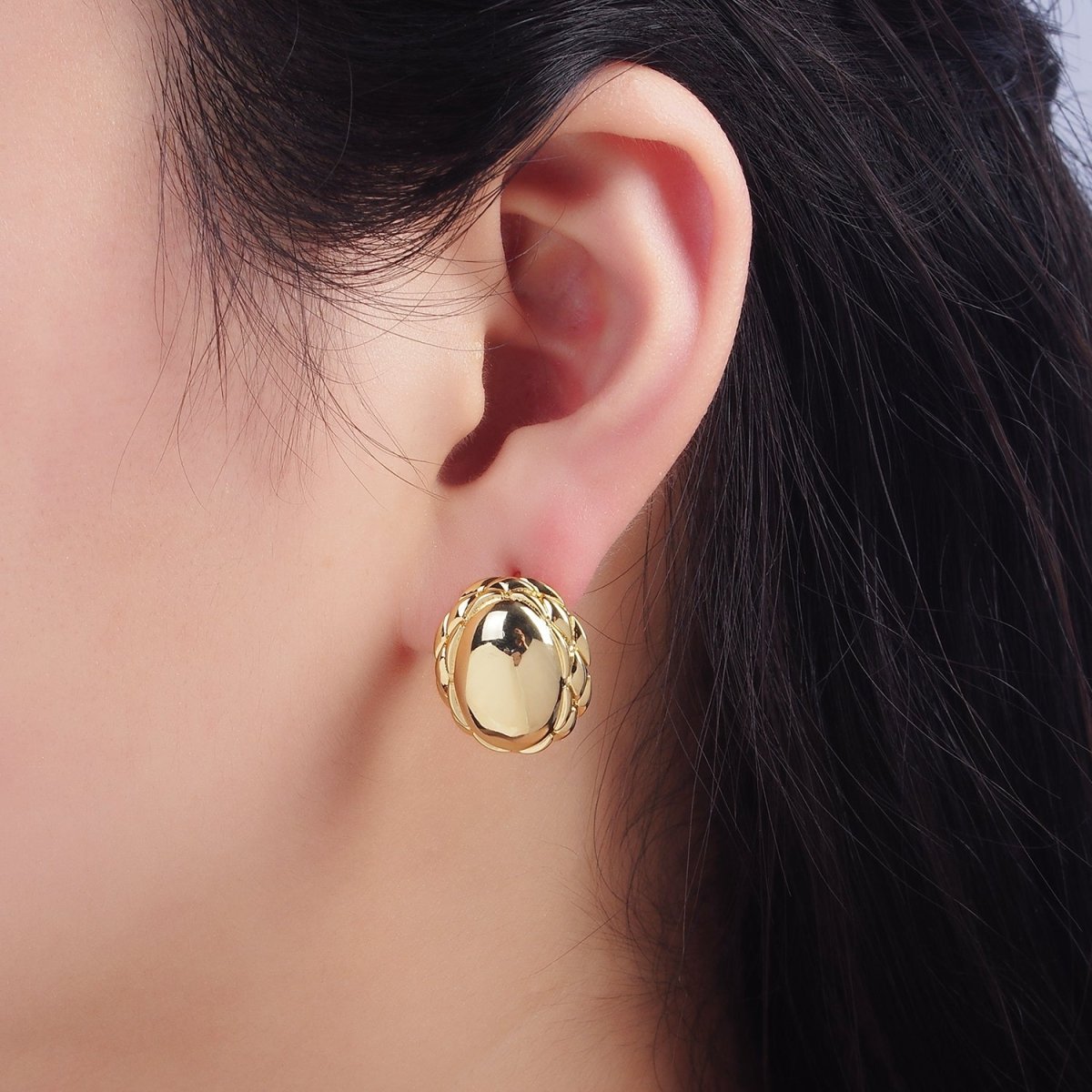 Chunky 24K Gold Filled Oval Quilt Textured Stud Earrings | T309 T310 - DLUXCA