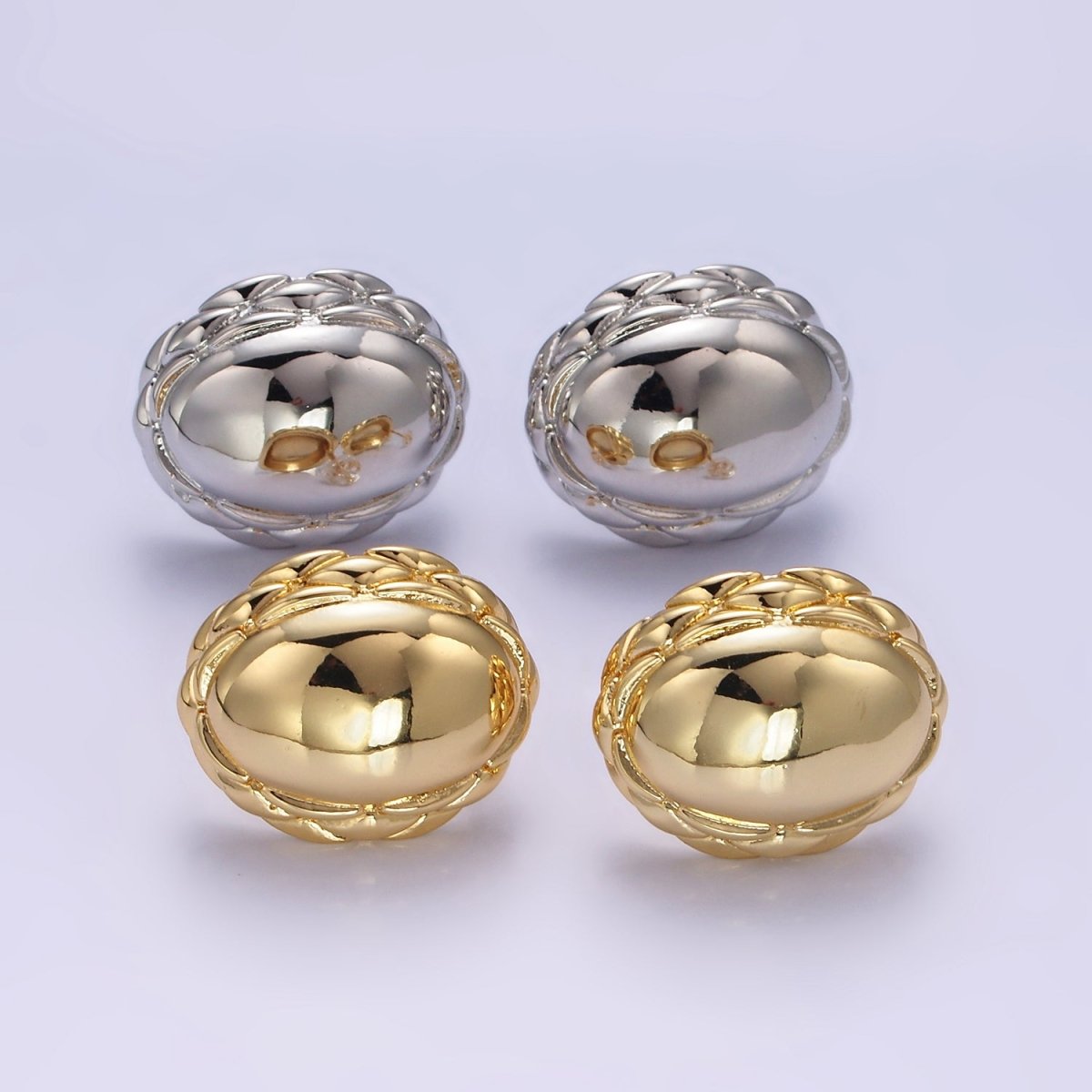 Chunky 24K Gold Filled Oval Quilt Textured Stud Earrings | T309 T310 - DLUXCA