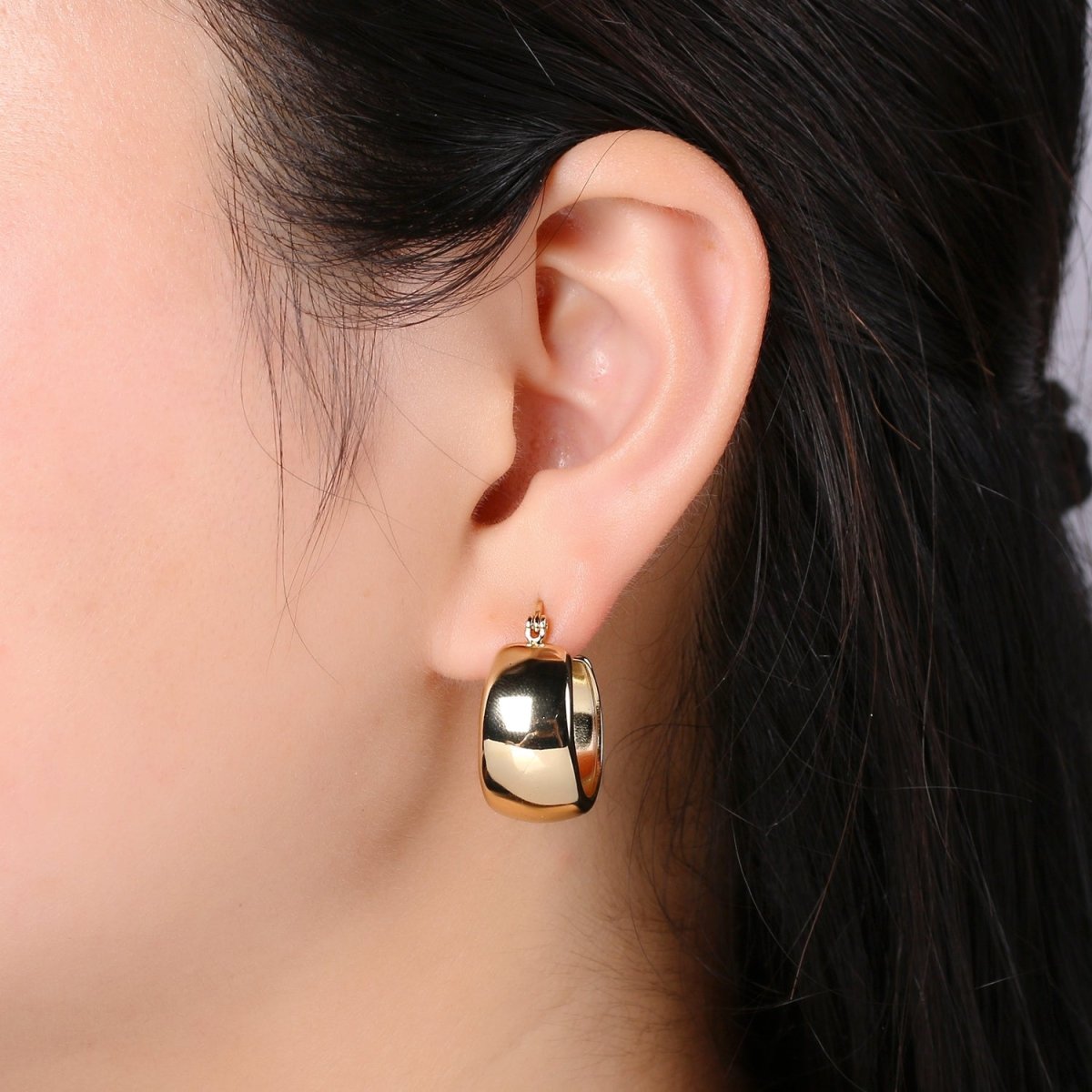 Chunky Gold Earrings, Minimalist Wide Dome Hoop Earrings in 16k Gold Filled Available in Thick Gold Chunky Hoops P - 085 - DLUXCA