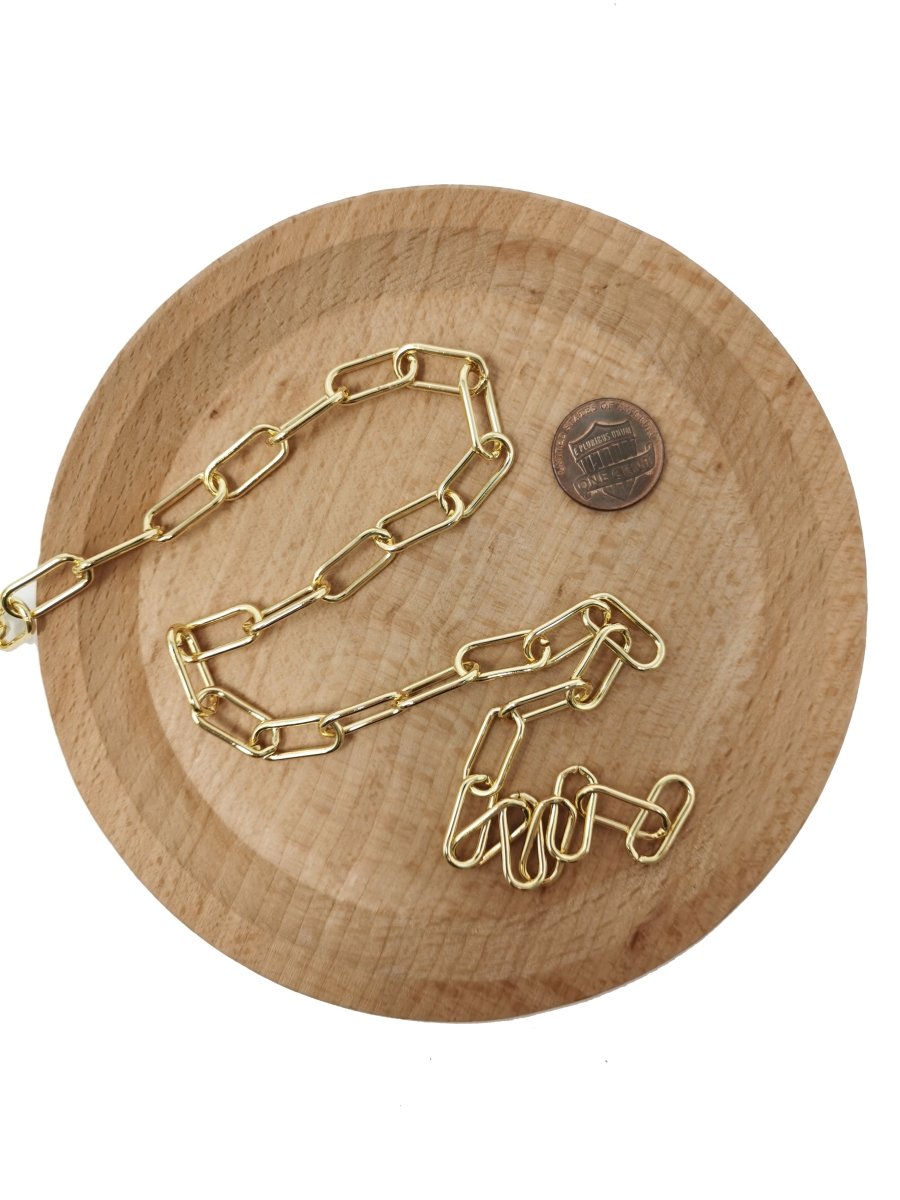 Chunky Paperclip Chain Necklace 17.4X7.3mm, 24K Gold Filled Jumbo Link PAPER CLIP 1 Yard Lead Nickel Free, Unfinished Link Chain | ROLL - 186 ROLL - 073 - DLUXCA