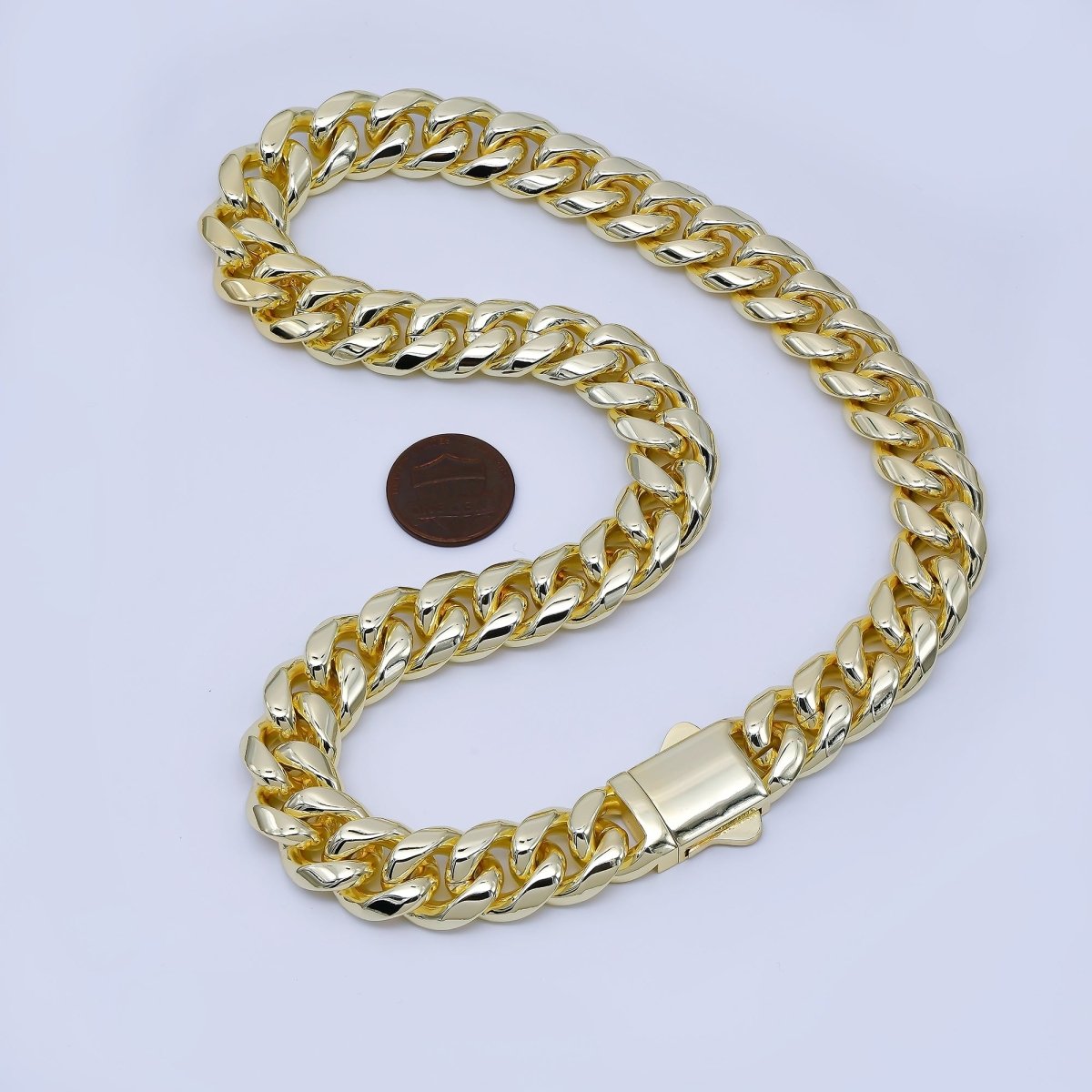 Chunky PVD Gold Stainless Steel Men's Cuban Link Chain Necklace 18.11” Long, 10.5mm Wide WA - 3907 - DLUXCA