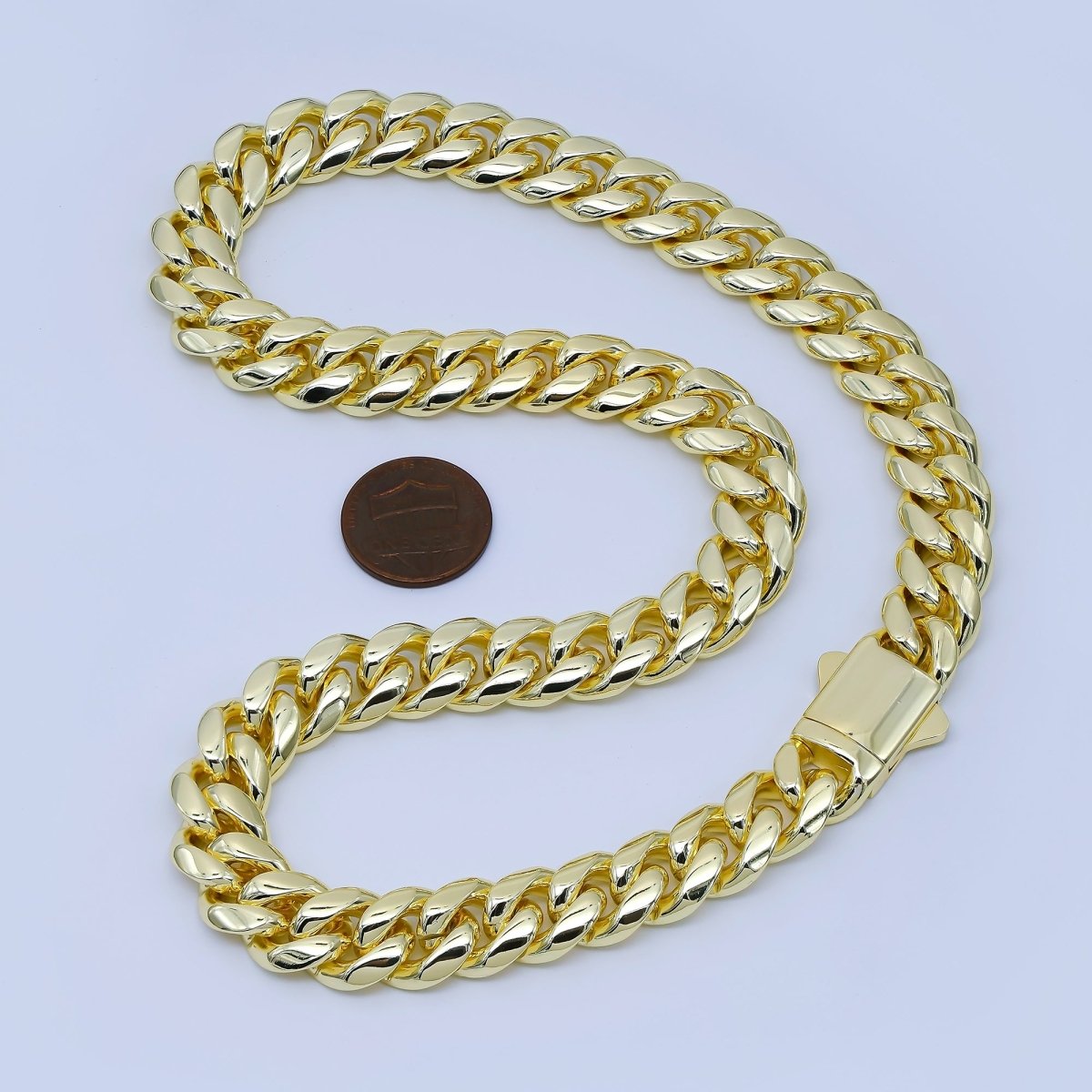 Chunky PVD Gold Stainless Steel Men's Cuban Link Chain Necklace 18.11” Long, 14mm Wide WA - 3909 - DLUXCA