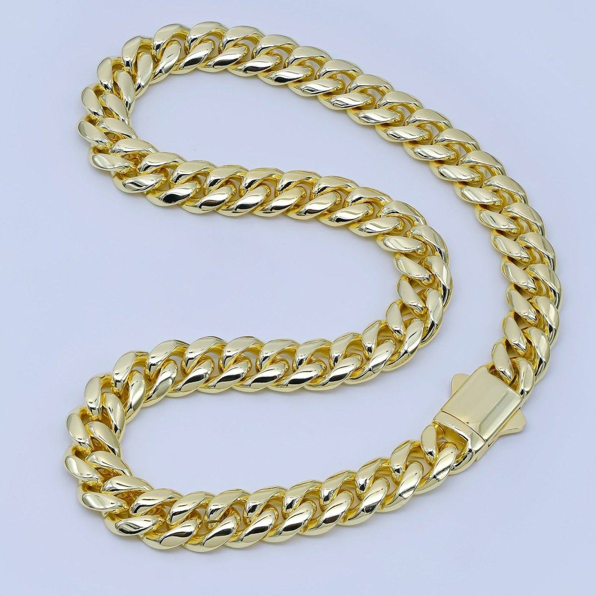 Chunky PVD Gold Stainless Steel Men's Cuban Link Chain Necklace 18.11” Long, 14mm Wide WA - 3909 - DLUXCA