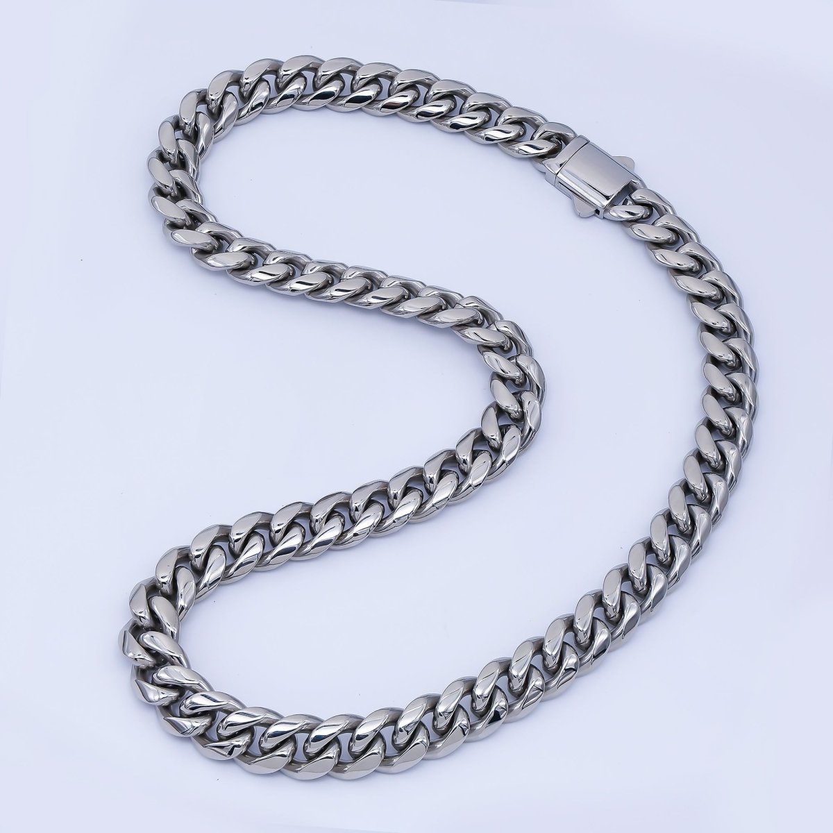Chunky Stainless Steel Men's Cuban Link Chain Necklace 18.11” Long 8,10,12,14 mm Wide WA - 3910 - DLUXCA