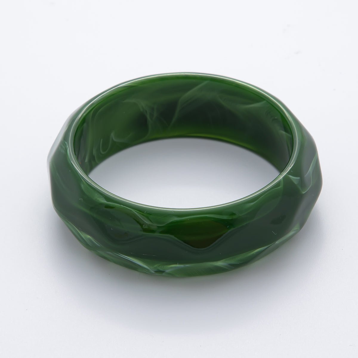 Clear, Beige, Brown, Black, Green Geometric Wavy Solid Resin Acrylic Wide Bangle Bracelet | WA - 3394 ~ WA - 3399 - DLUXCA