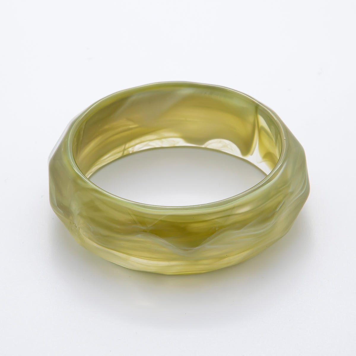 Clear, Beige, Brown, Black, Green Geometric Wavy Solid Resin Acrylic Wide Bangle Bracelet | WA - 3394 ~ WA - 3399 - DLUXCA