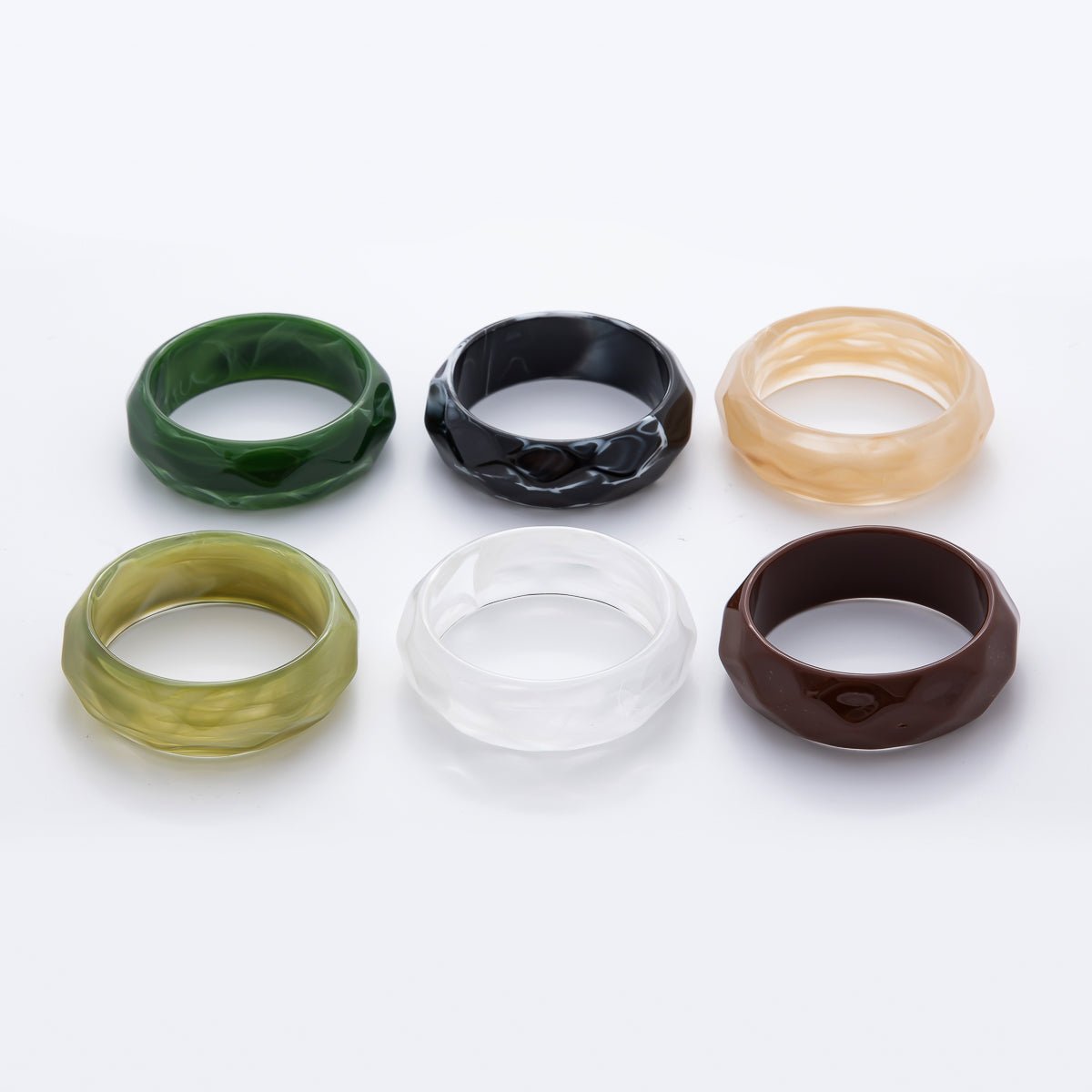 Clear, Beige, Brown, Black, Green Geometric Wavy Solid Resin Acrylic Wide Bangle Bracelet | WA - 3394 ~ WA - 3399 - DLUXCA
