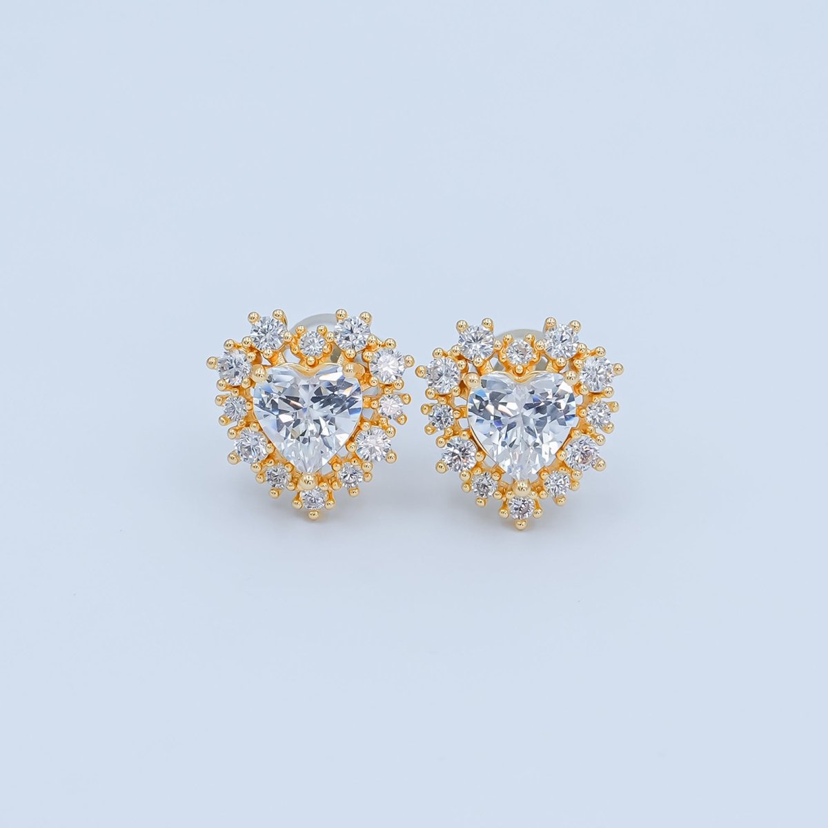 Clear CZ Encircle Heart Stud Earrings in Gold & Silver | AE981 AE1008 - DLUXCA