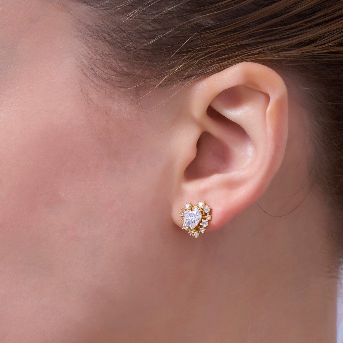 Clear CZ Encircle Heart Stud Earrings in Gold & Silver | AE981 AE1008 - DLUXCA