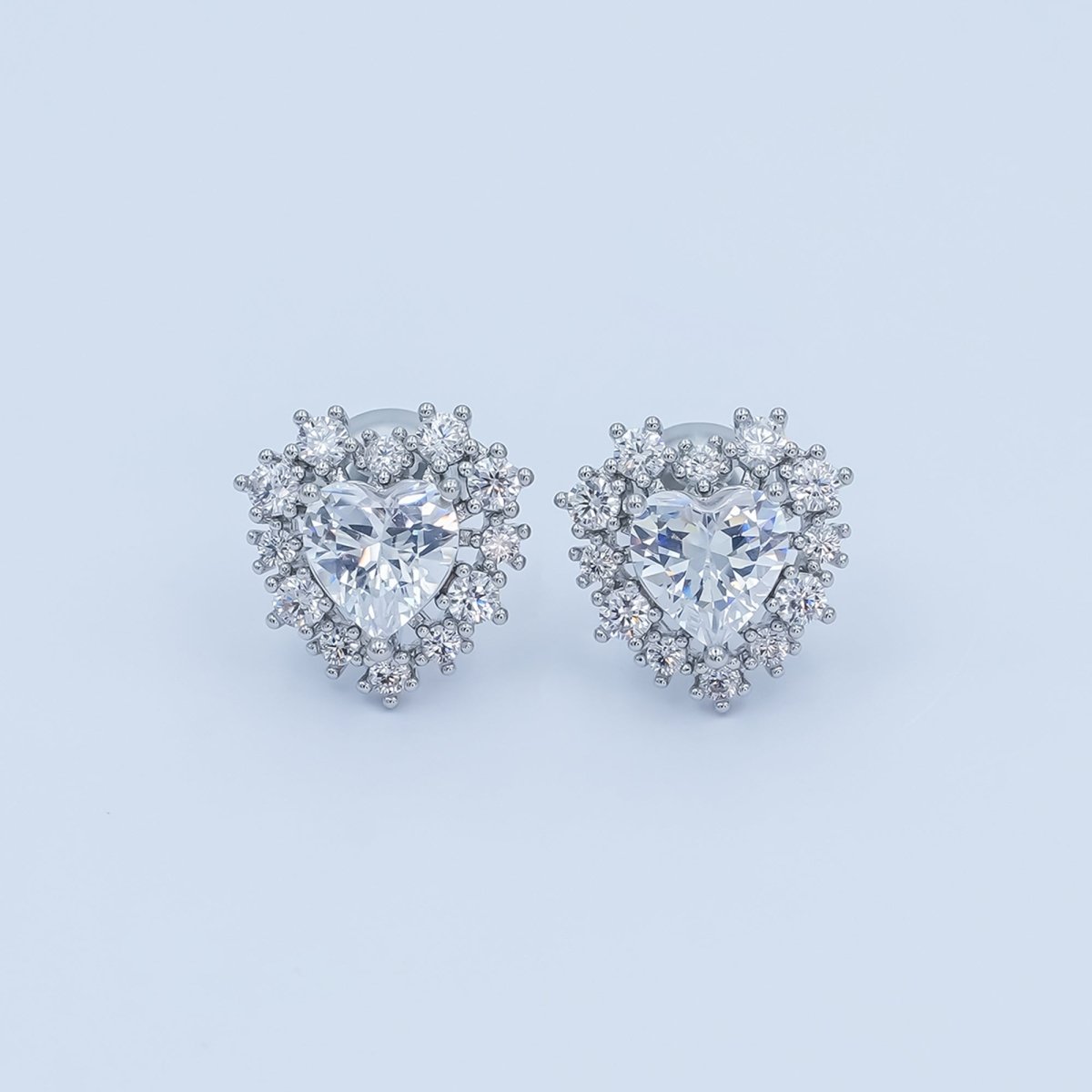 Clear CZ Encircle Heart Stud Earrings in Gold & Silver | AE981 AE1008 - DLUXCA