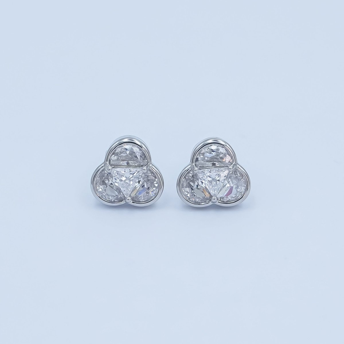 Clear CZ Geometric Flower Stud Earrings in Gold & Silver | AB1498 AB1499 - DLUXCA