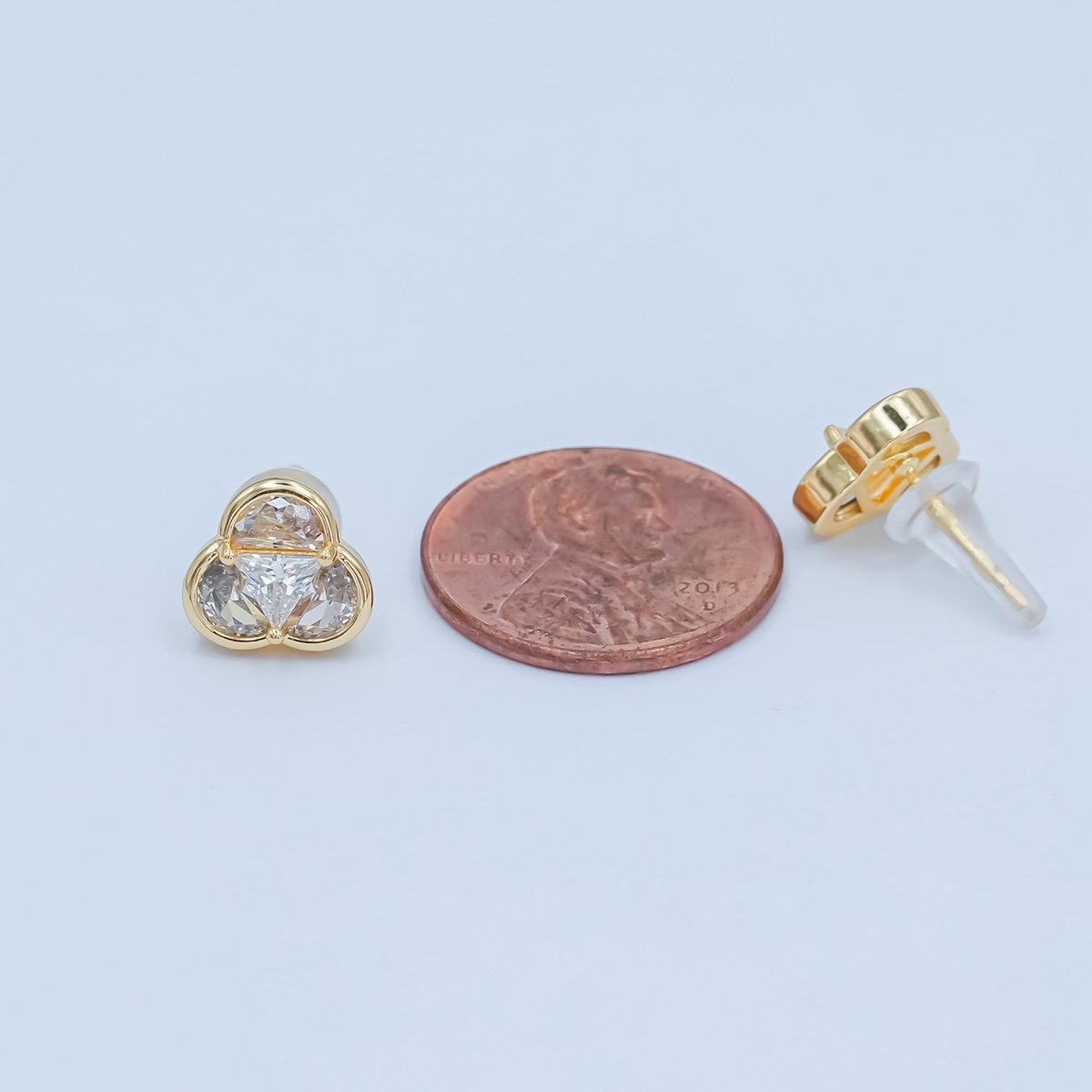 Clear CZ Geometric Flower Stud Earrings in Gold & Silver | AB1498 AB1499 - DLUXCA