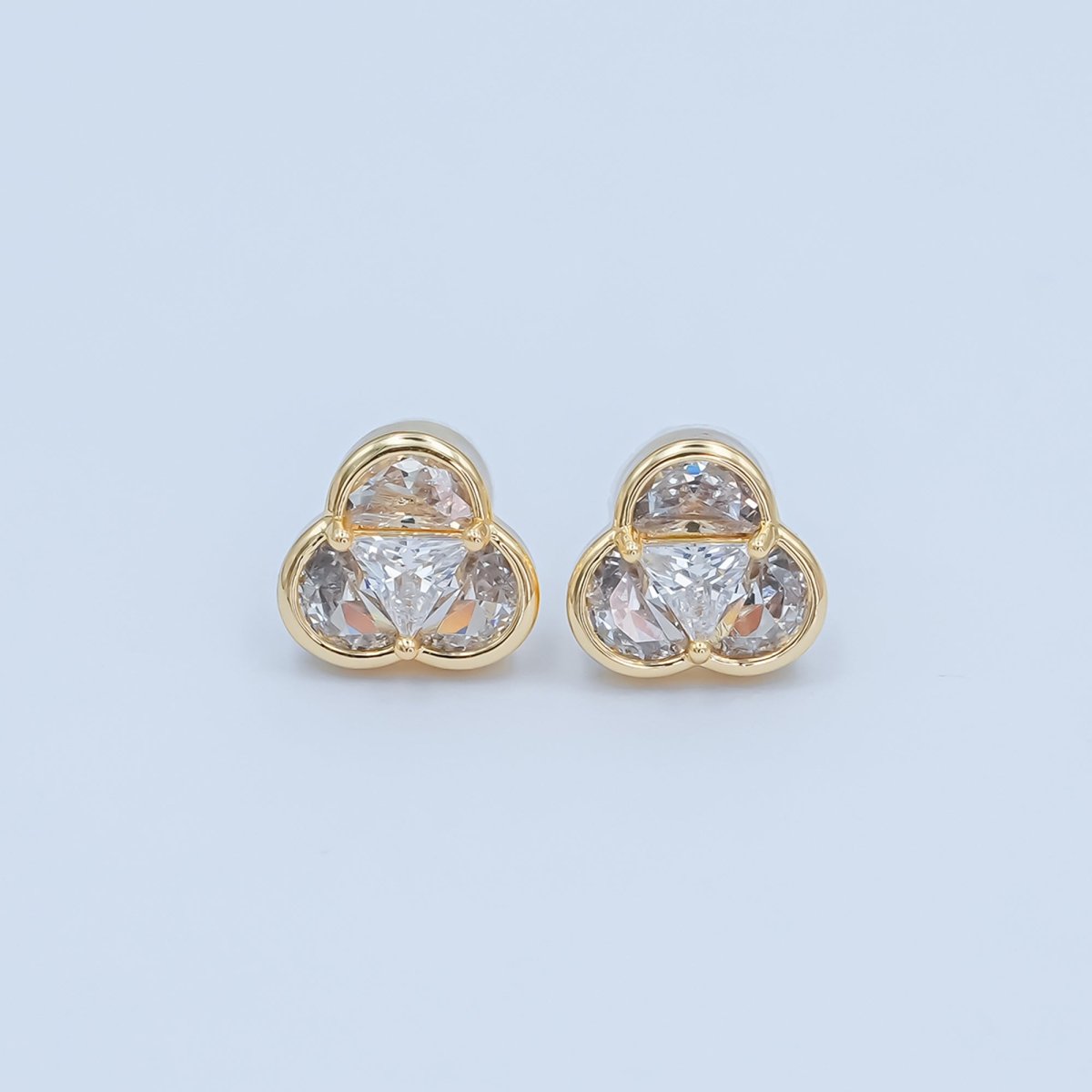 Clear CZ Geometric Flower Stud Earrings in Gold & Silver | AB1498 AB1499 - DLUXCA