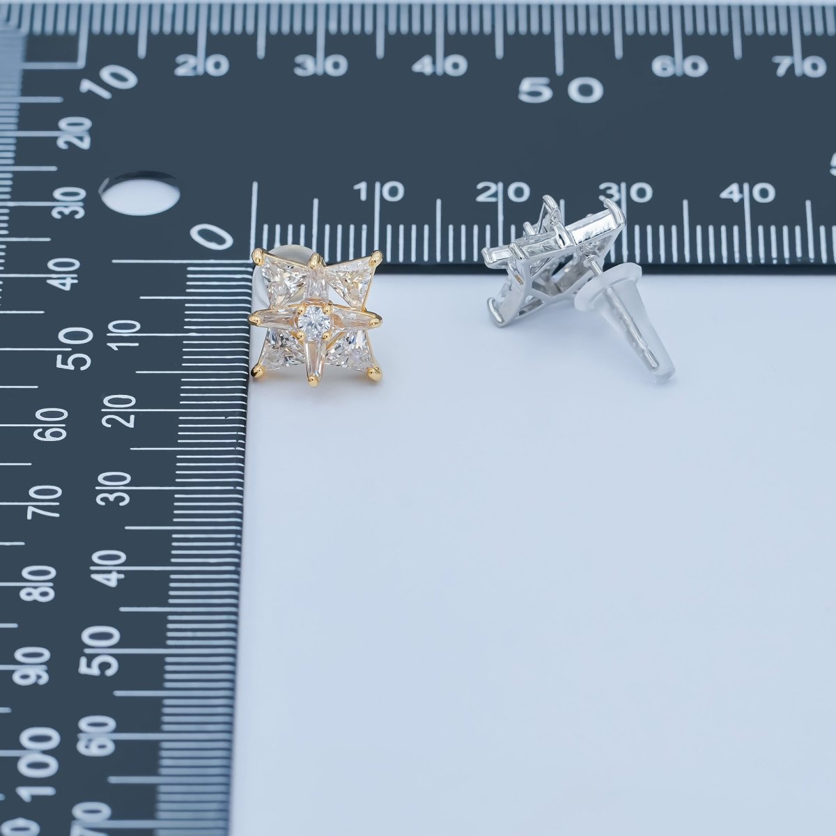 Clear CZ Geometric Stud Earrings in Gold & Silver | AB214 AB224 - DLUXCA