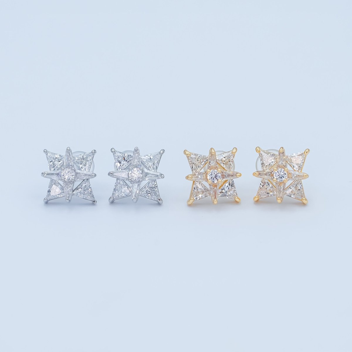 Clear CZ Geometric Stud Earrings in Gold & Silver | AB214 AB224 - DLUXCA