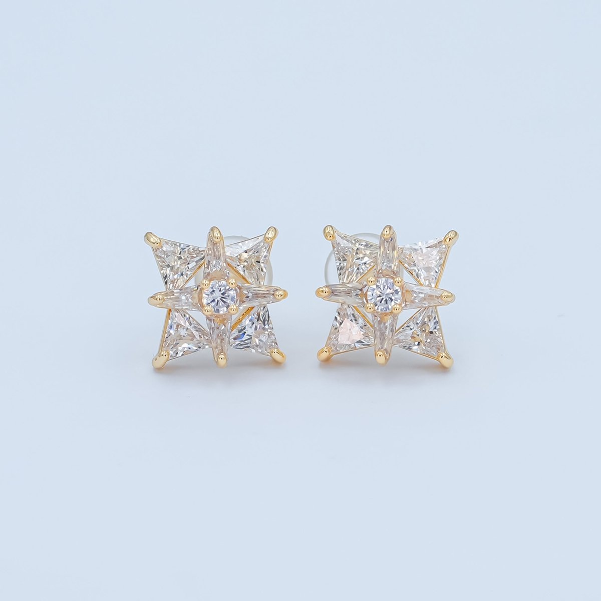 Clear CZ Geometric Stud Earrings in Gold & Silver | AB214 AB224 - DLUXCA