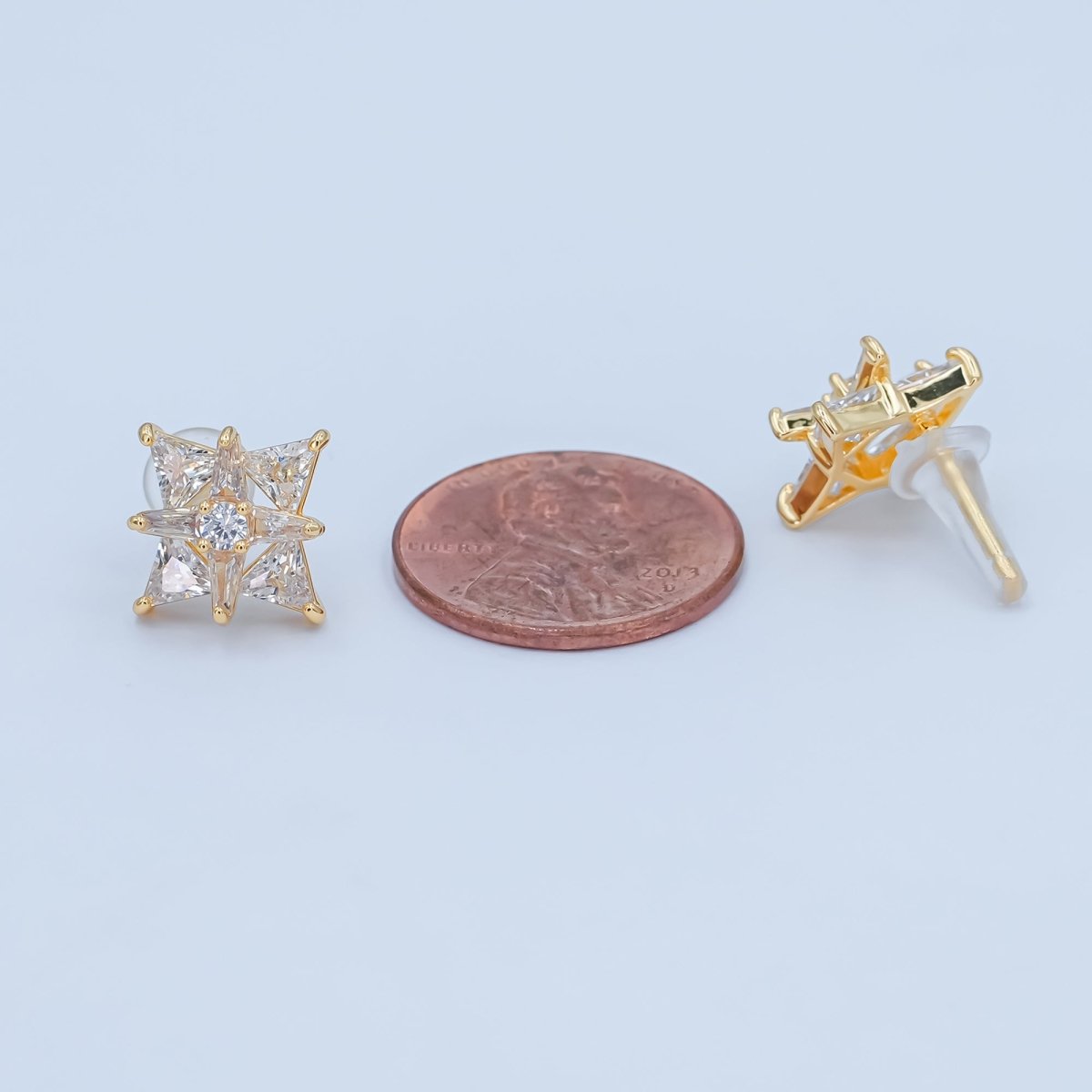 Clear CZ Geometric Stud Earrings in Gold & Silver | AB214 AB224 - DLUXCA