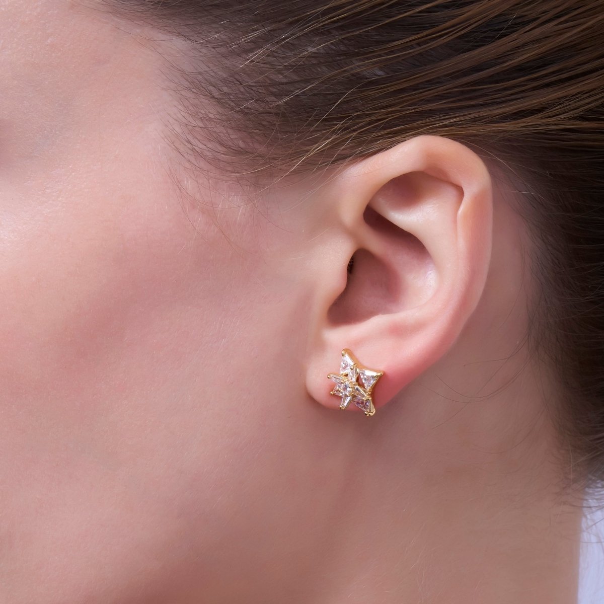 Clear CZ Geometric Stud Earrings in Gold & Silver | AB214 AB224 - DLUXCA
