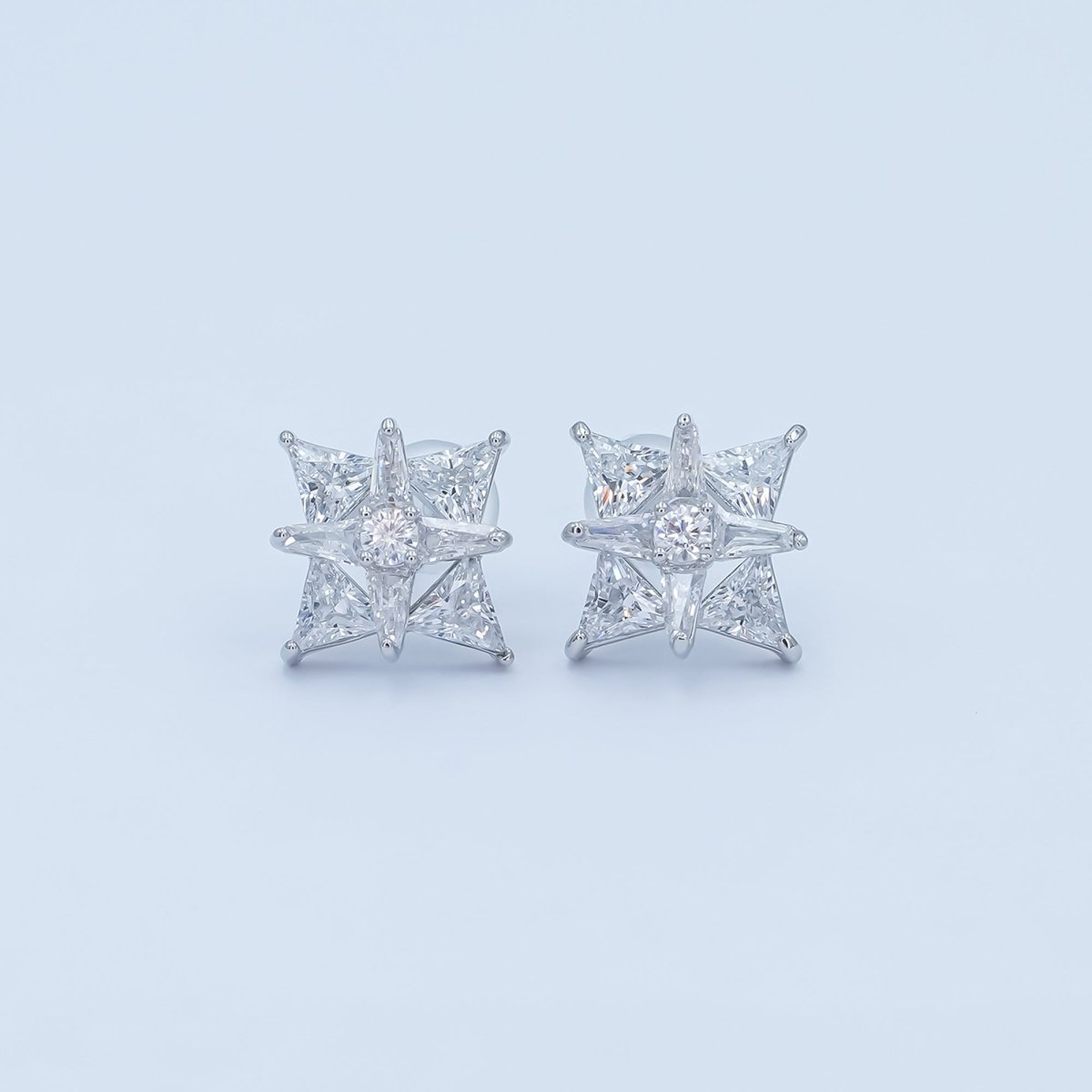 Clear CZ Geometric Stud Earrings in Gold & Silver | AB214 AB224 - DLUXCA
