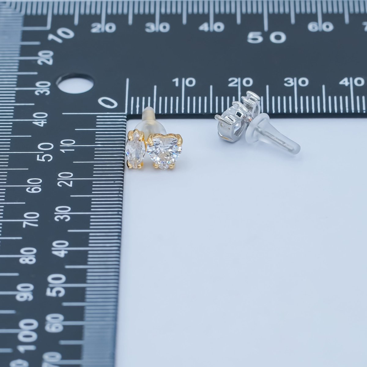Clear CZ Heart Marquise Stud Earrings in Gold & Silver | AE1019 AE1025 - DLUXCA