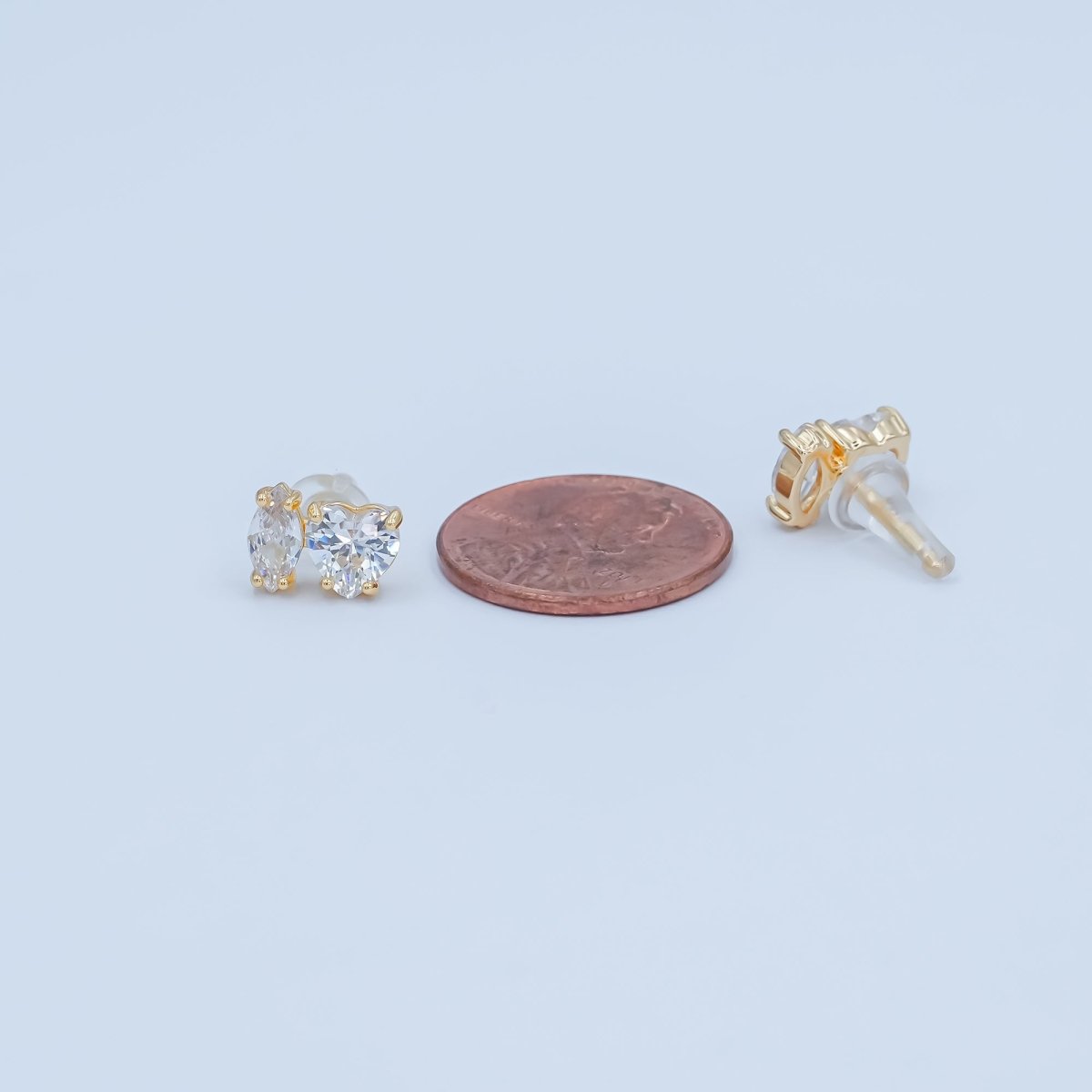 Clear CZ Heart Marquise Stud Earrings in Gold & Silver | AE1019 AE1025 - DLUXCA