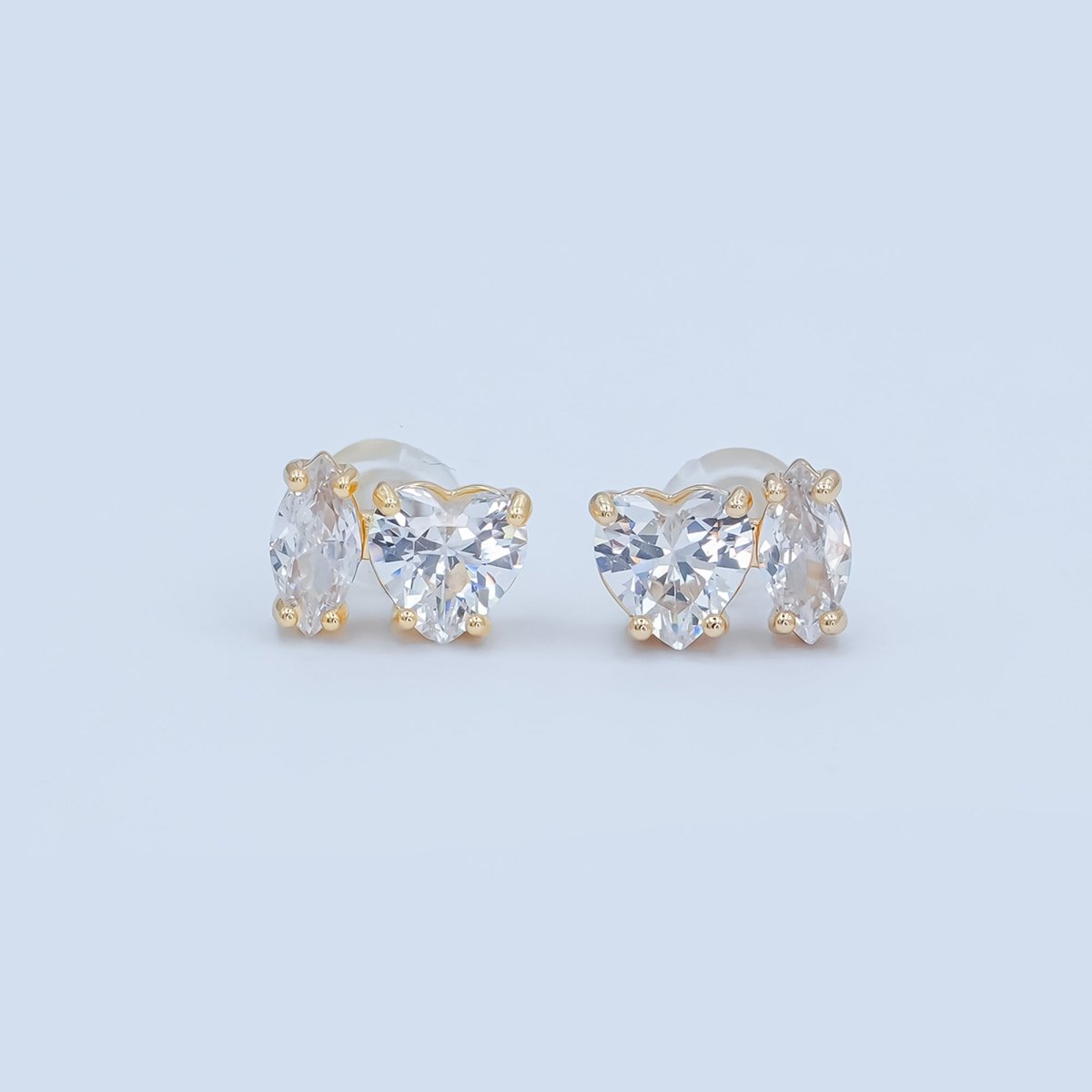 Clear CZ Heart Marquise Stud Earrings in Gold & Silver | AE1019 AE1025 - DLUXCA