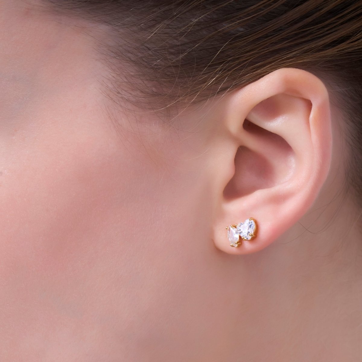 Clear CZ Heart Marquise Stud Earrings in Gold & Silver | AE1019 AE1025 - DLUXCA