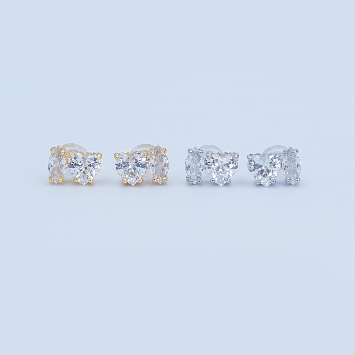 Clear CZ Heart Marquise Stud Earrings in Gold & Silver | AE1019 AE1025 - DLUXCA