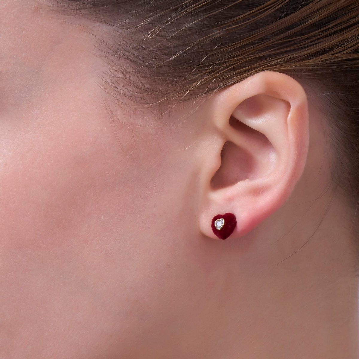 Clear CZ Heart Red Fleece Heart Stud Earrings in Gold & Silver | AD1513 AD1515 - DLUXCA