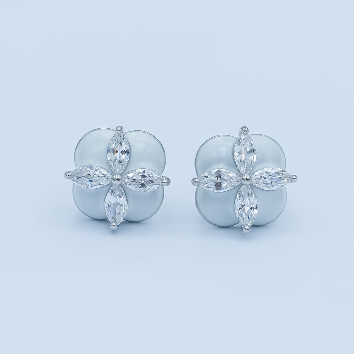 Clear CZ Marquise Red, Green, White Enamel Flower Stud Earrings | AE274 - AE417 - DLUXCA