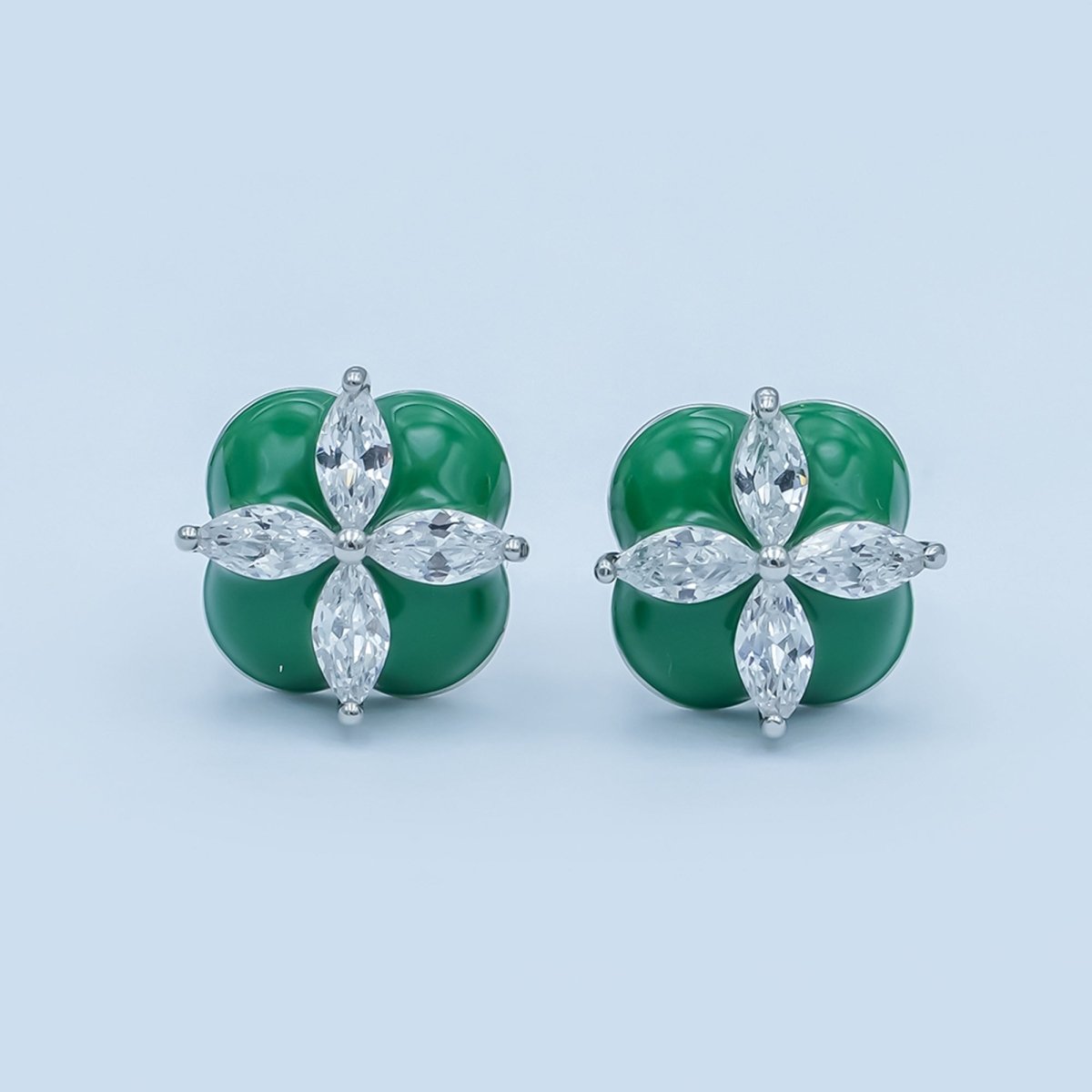 Clear CZ Marquise Red, Green, White Enamel Flower Stud Earrings | AE274 - AE417 - DLUXCA