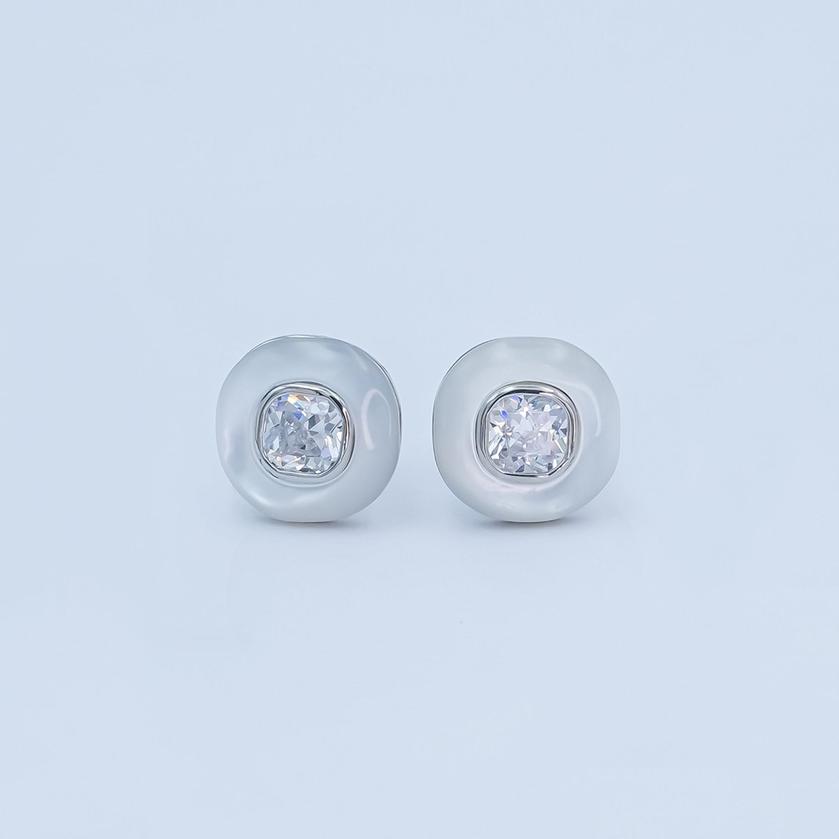 Clear CZ Shell Pearl Square Stud Earrings in Gold & Silver | AE1044 AE1045 - DLUXCA
