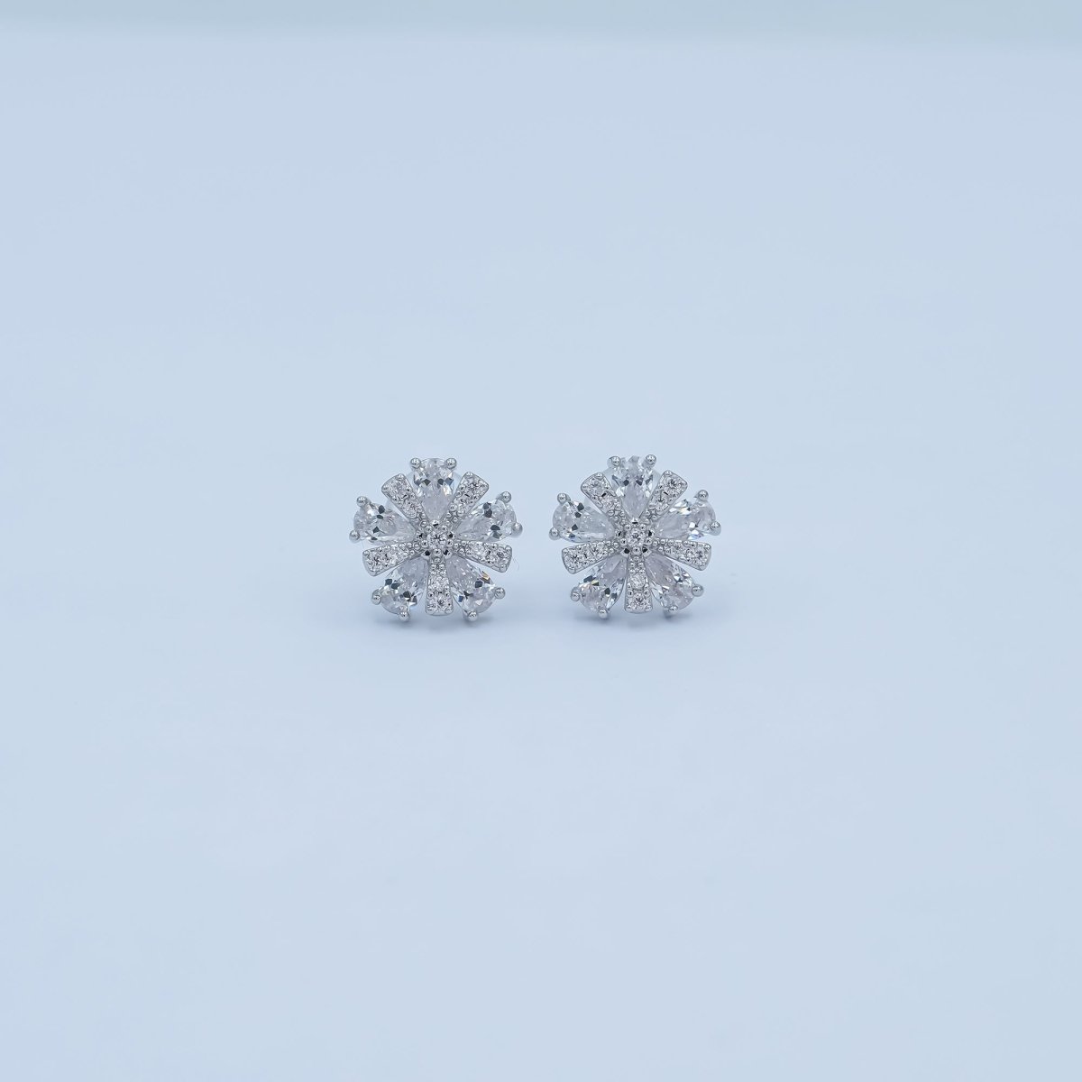 Clear CZ Snowdrop Flower Stud Earrings in Gold & Silver | AB022 AB023 - DLUXCA