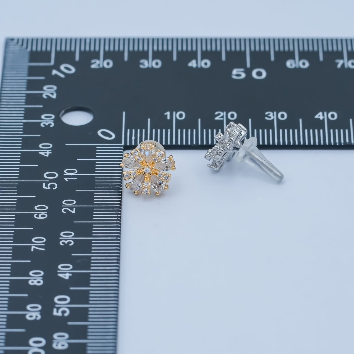 Clear CZ Snowdrop Flower Stud Earrings in Gold & Silver | AB022 AB023 - DLUXCA