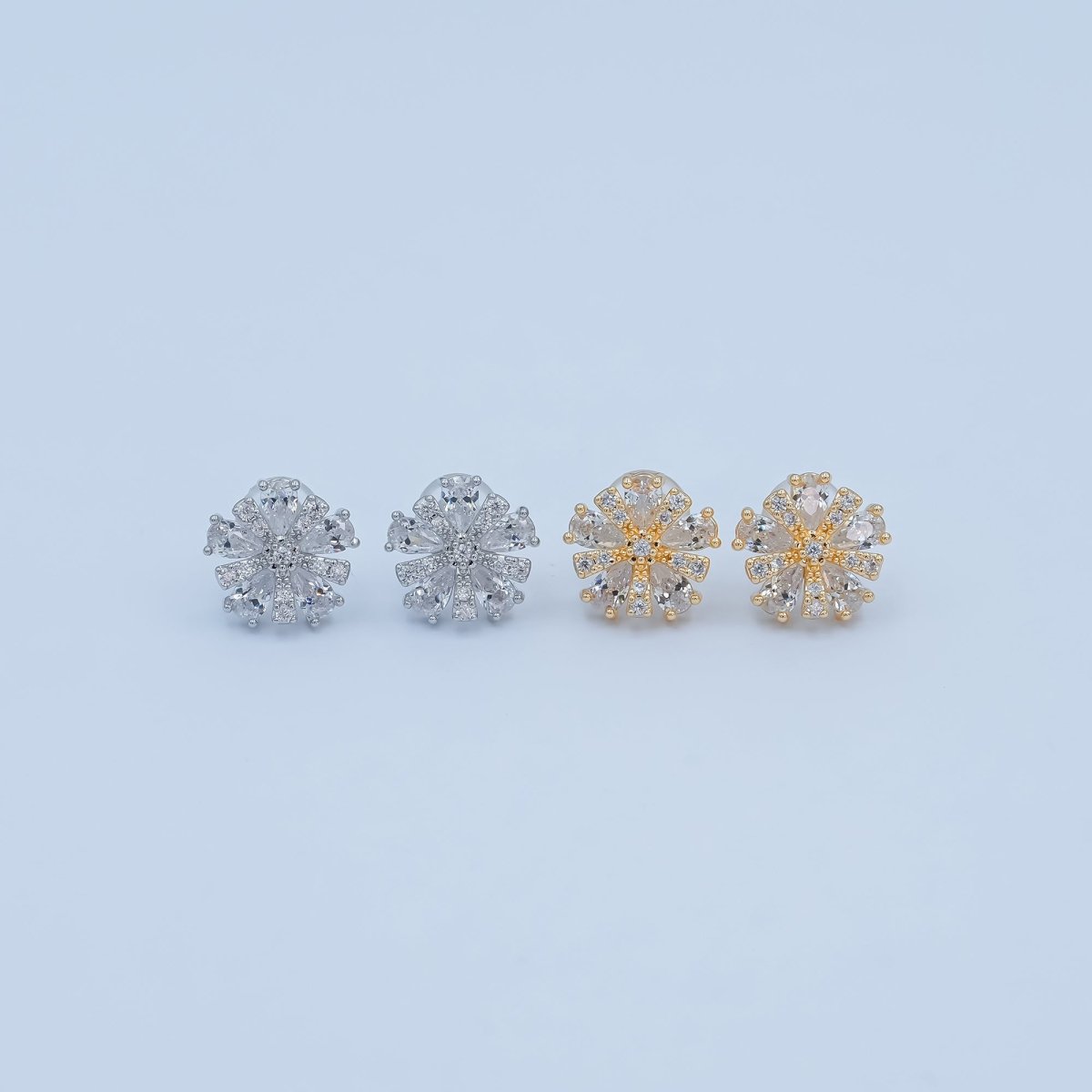 Clear CZ Snowdrop Flower Stud Earrings in Gold & Silver | AB022 AB023 - DLUXCA