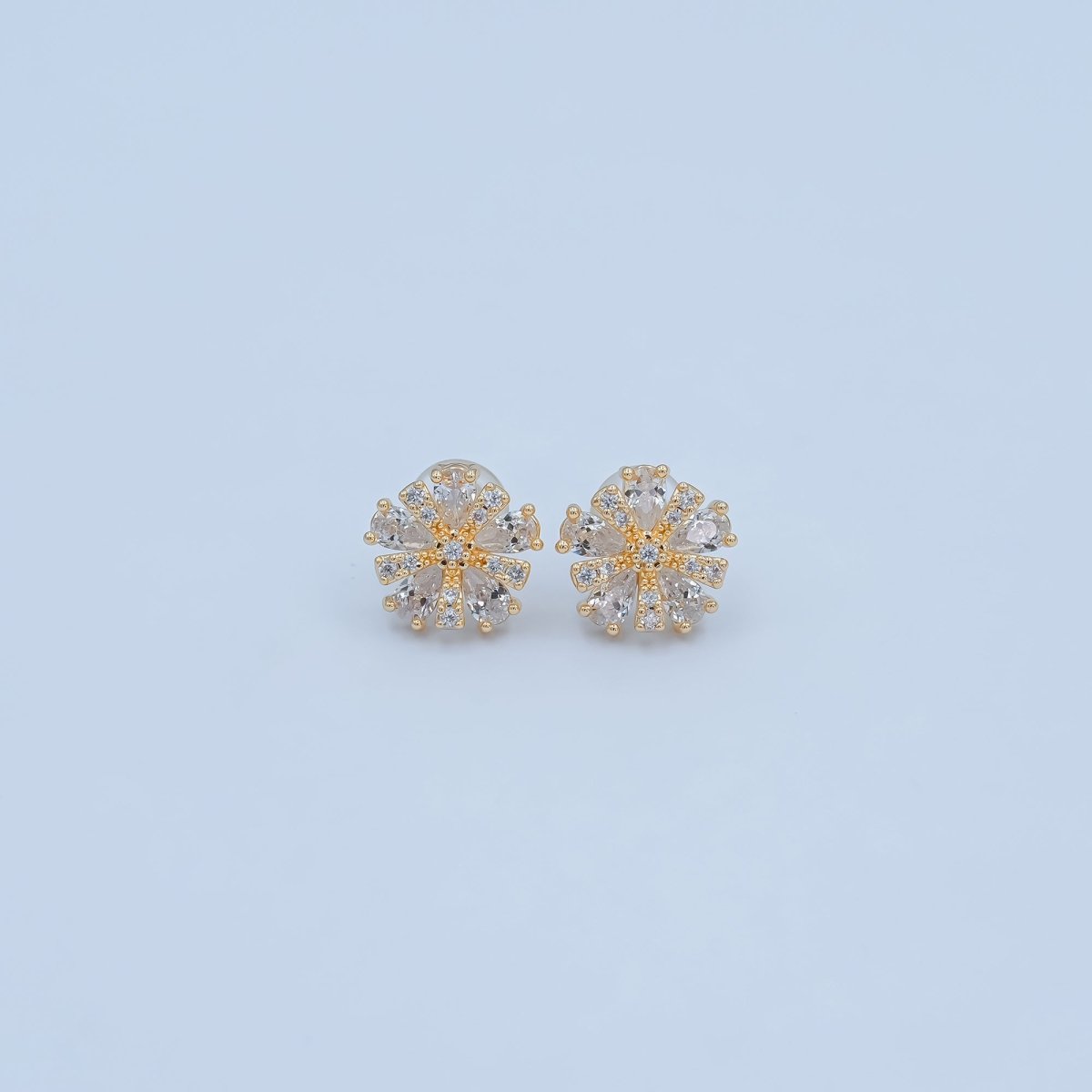 Clear CZ Snowdrop Flower Stud Earrings in Gold & Silver | AB022 AB023 - DLUXCA