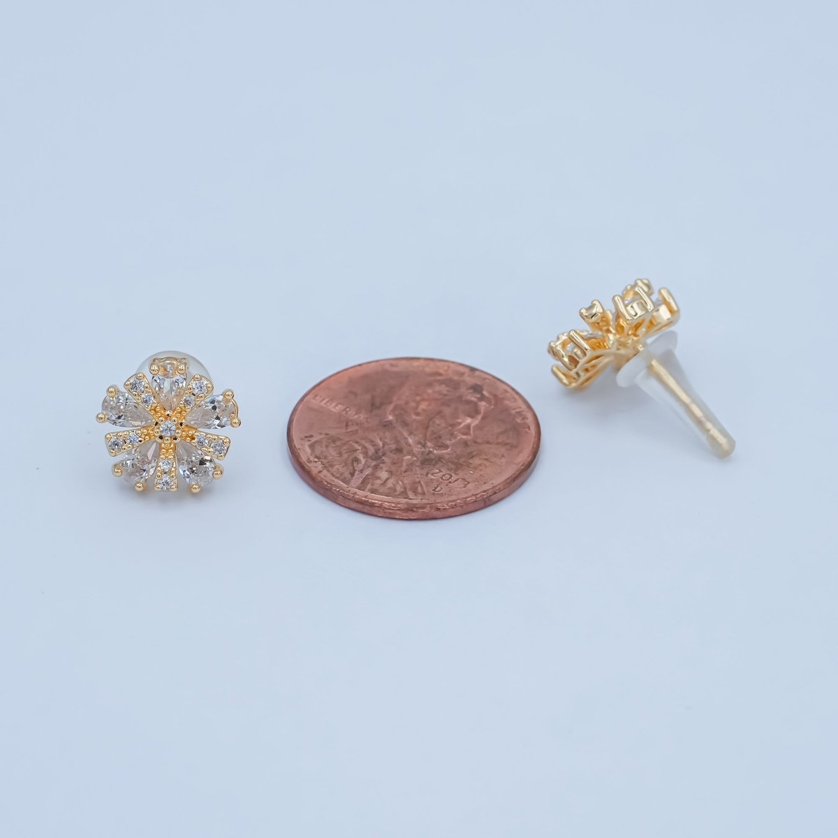 Clear CZ Snowdrop Flower Stud Earrings in Gold & Silver | AB022 AB023 - DLUXCA