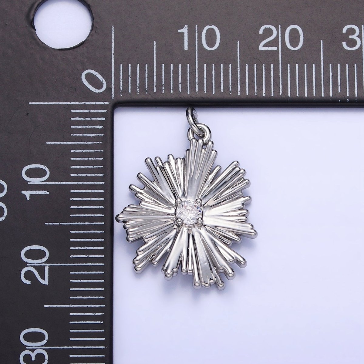 Clear CZ Sunburst Geometric Silver Charm | C140 - DLUXCA