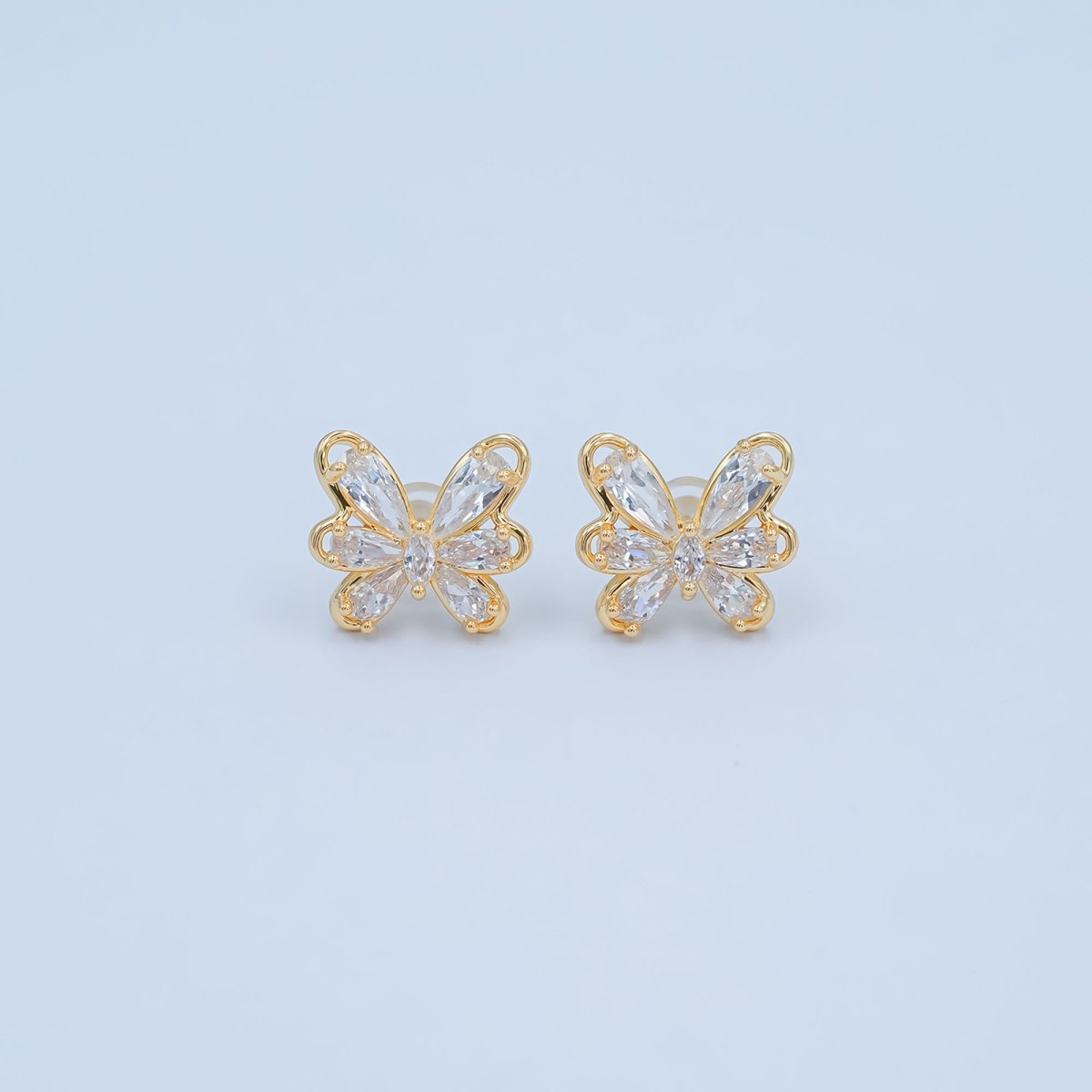 Clear CZ Teardrop Marquise Butterfly Mariposa Stud Earrings in Gold & Silver | AB259 AB275 - DLUXCA