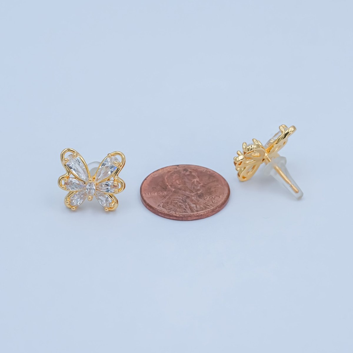 Clear CZ Teardrop Marquise Butterfly Mariposa Stud Earrings in Gold & Silver | AB259 AB275 - DLUXCA