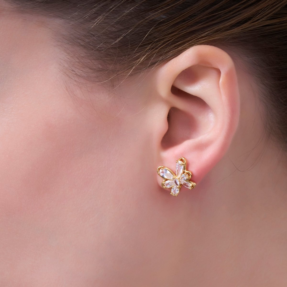 Clear CZ Teardrop Marquise Butterfly Mariposa Stud Earrings in Gold & Silver | AB259 AB275 - DLUXCA