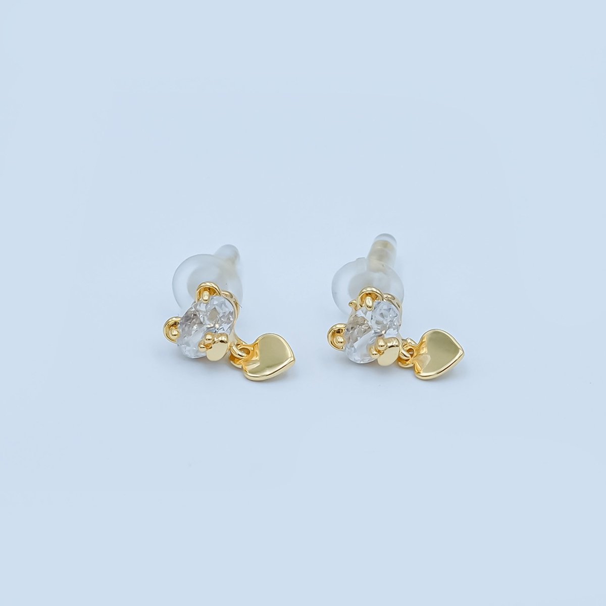 Clear CZ Teddy Bear Heart Drop Stud Earrings in Gold & Silver | AD1468 AD1498 - DLUXCA