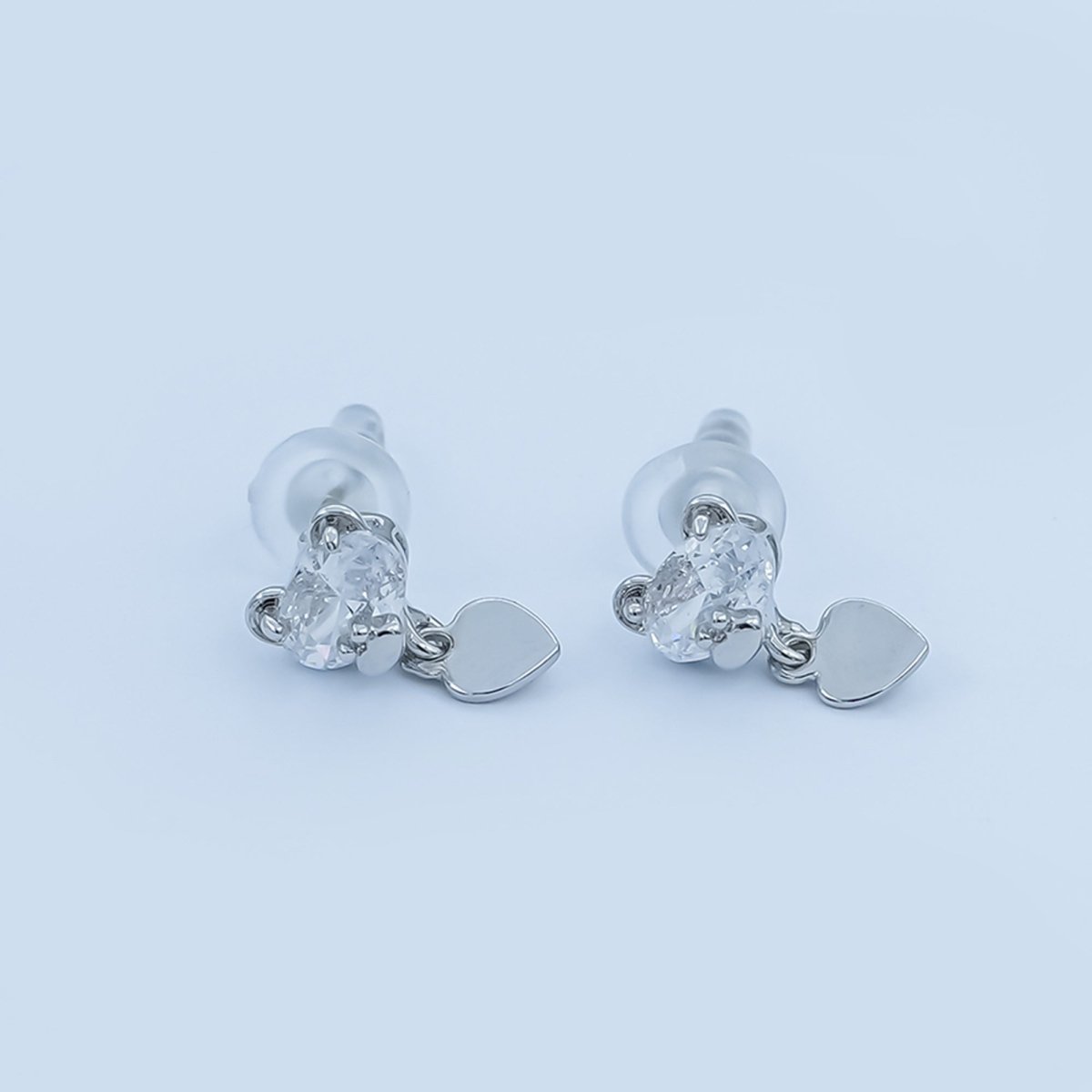 Clear CZ Teddy Bear Heart Drop Stud Earrings in Gold & Silver | AD1468 AD1498 - DLUXCA